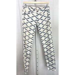 ISABEL MARANT ETOILE Sz 40 US 6 Printed Slim Straight Pants Jeans Blue Off White
